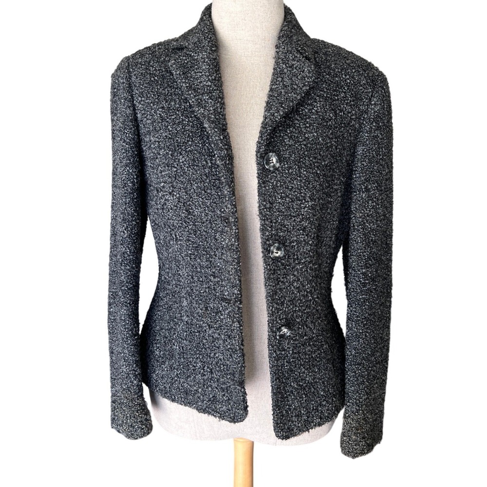 Ann Taylor Blazer 4 S Grey Wool Blend Boucle Shoulder Pads 90s Academia Office